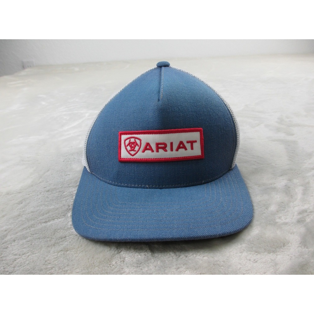 Ariat Hat Cap Mens OSFA Blue Gray Trucker Snapback Mesh Back FlexFit 110